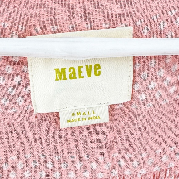 ✅ Anthropologie Maeve SMALL Nell Pink Dot Surplice Crop Ruffle Shirt Blouse - Picture 4 of 7